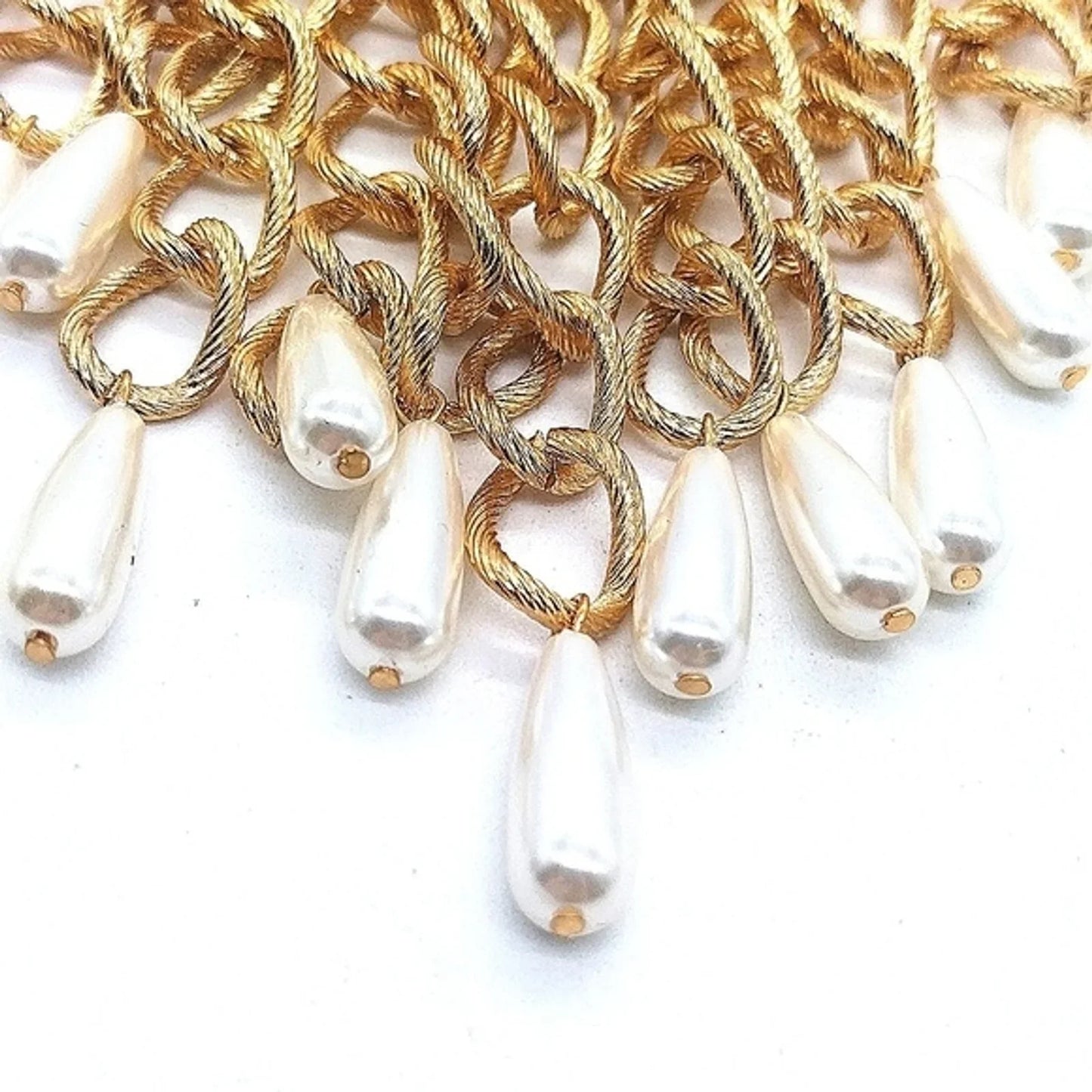 Stunning CHICO'S 20" Pearl Drops Statement  Necklace in Gold Tone Franco Chain