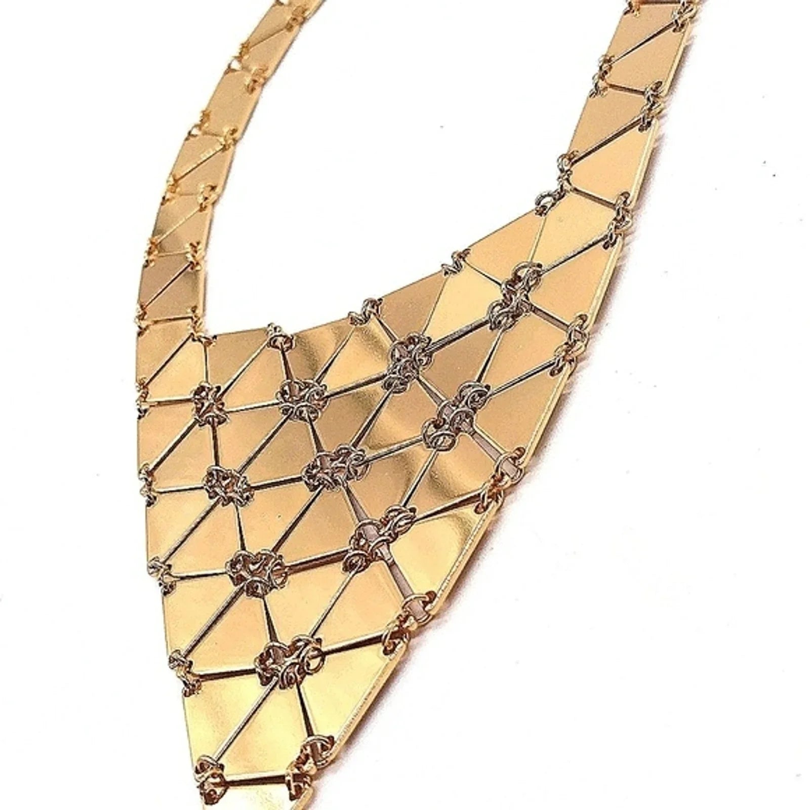 NEW CHICO'S Statement Collar Bib Necklace with extension in Reflective Gold