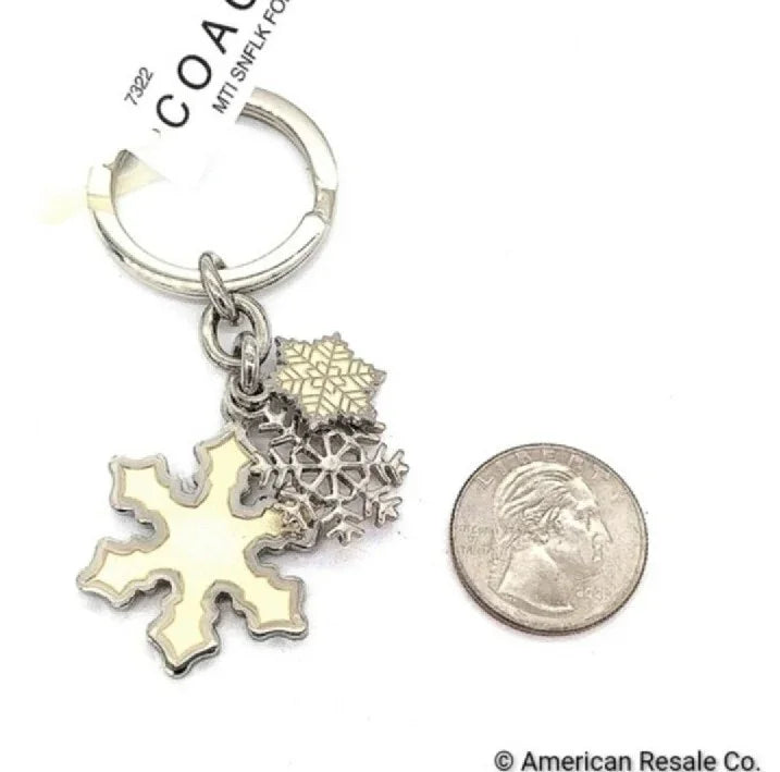 Rare NWT COACH White Enamel Multi Snowflake FOB Keychain Fob Purse Charm 