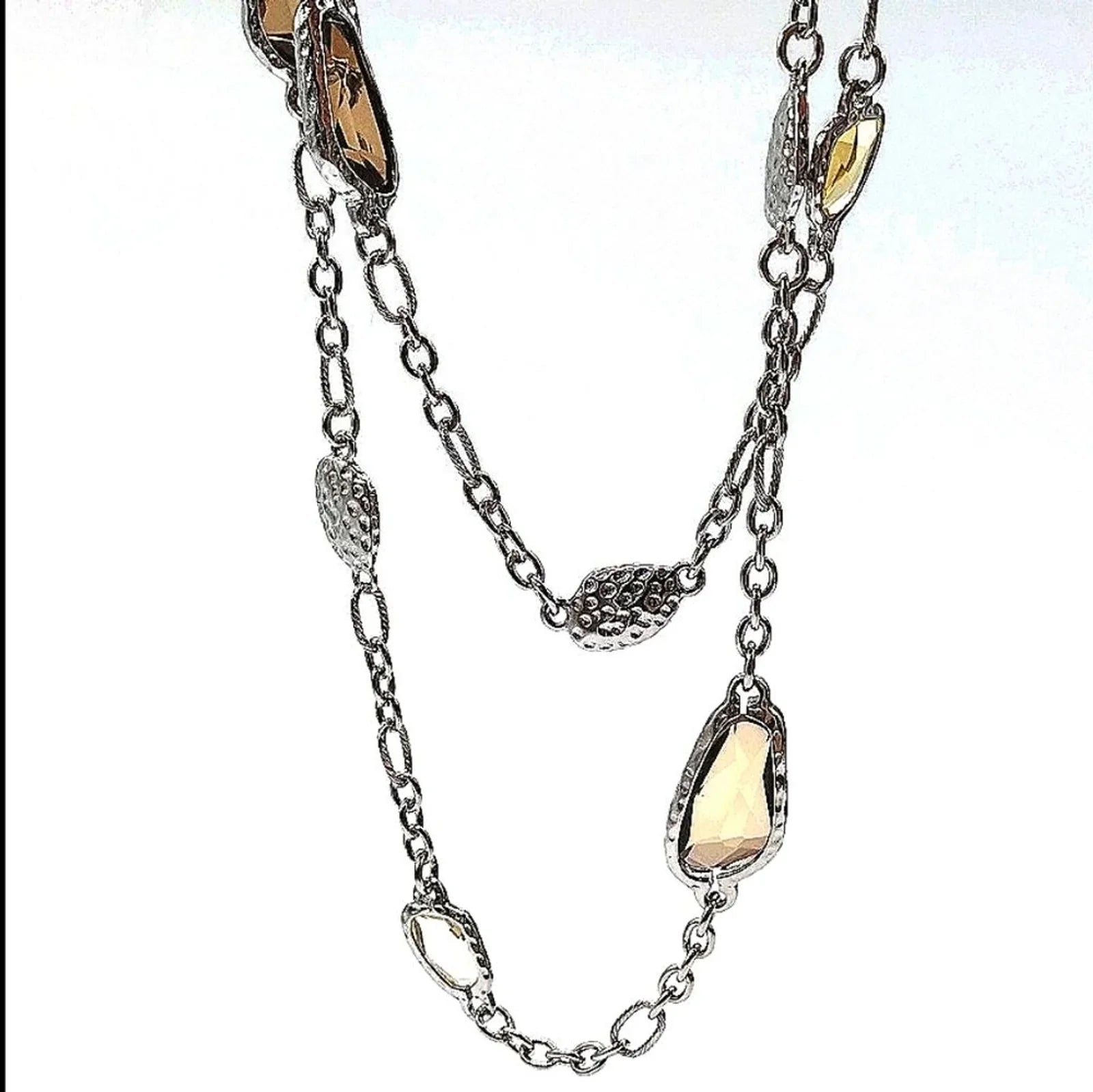 CHICO'S Topaz Citrine Gemstone Statement Layered Convertible Necklace in Silver
