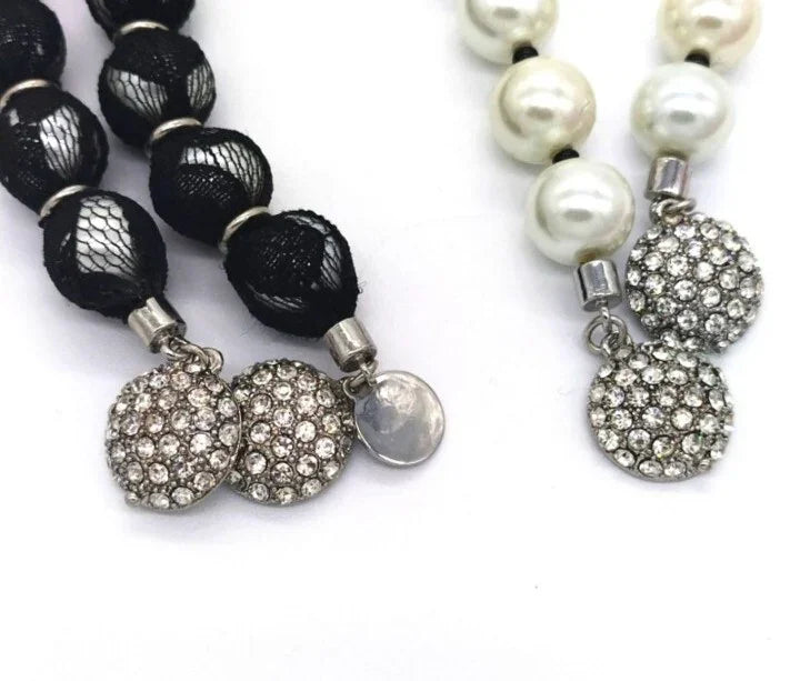 White House Black Market Faux Pearl Two Piece  Necklace Set  CZ $90 Retail 