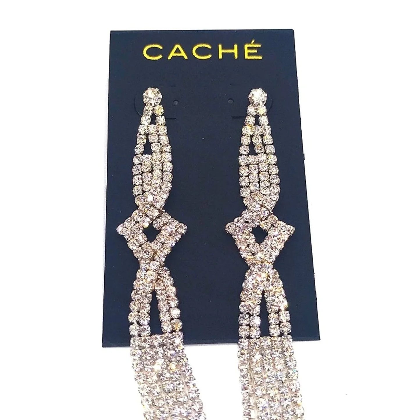 CACHE Crystal Chandelier Dangle Drop Earrings in Silver