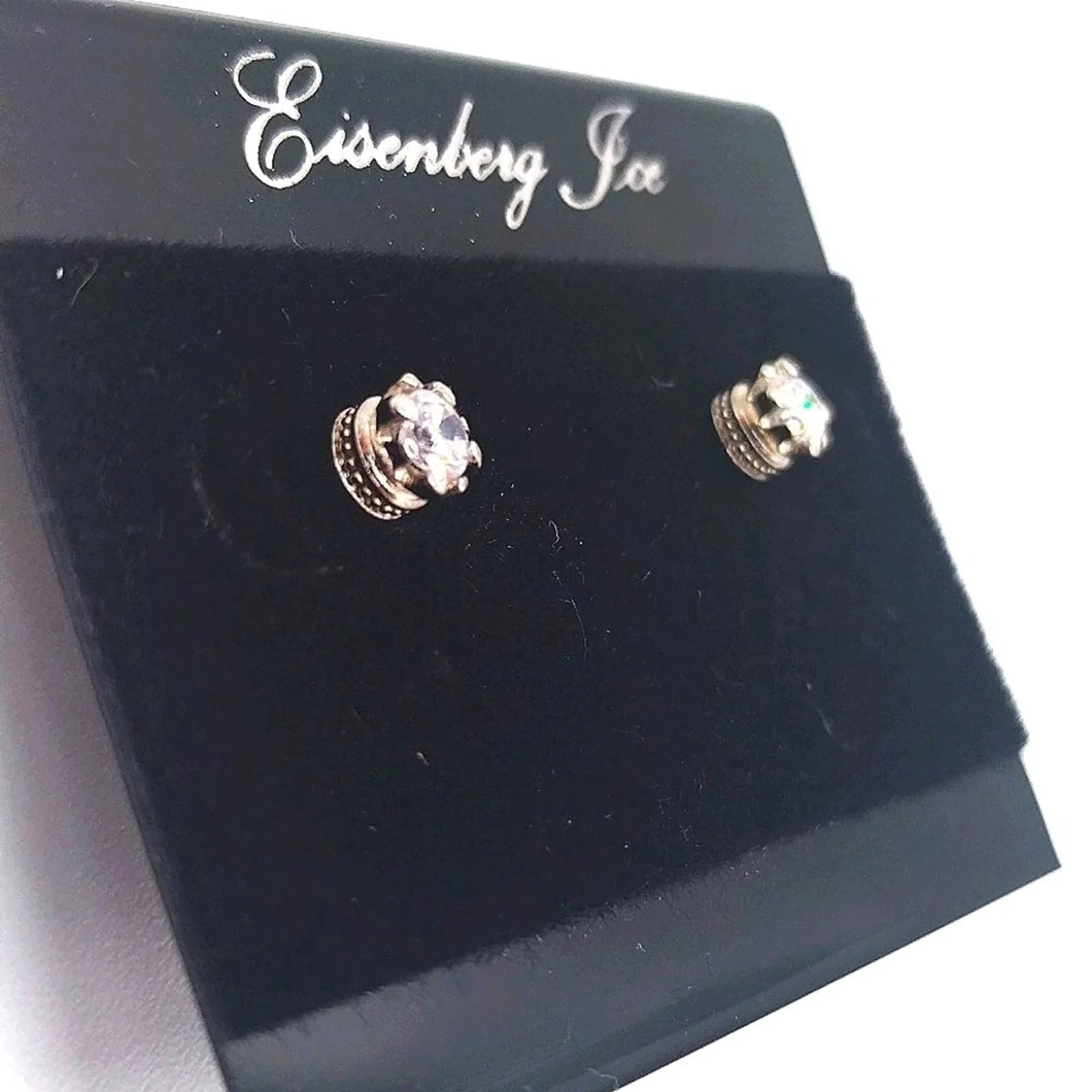 Vintage Eisenberg Ice 4MM Pave Cubic Zirconia Crystal Stud Earrings in Silver