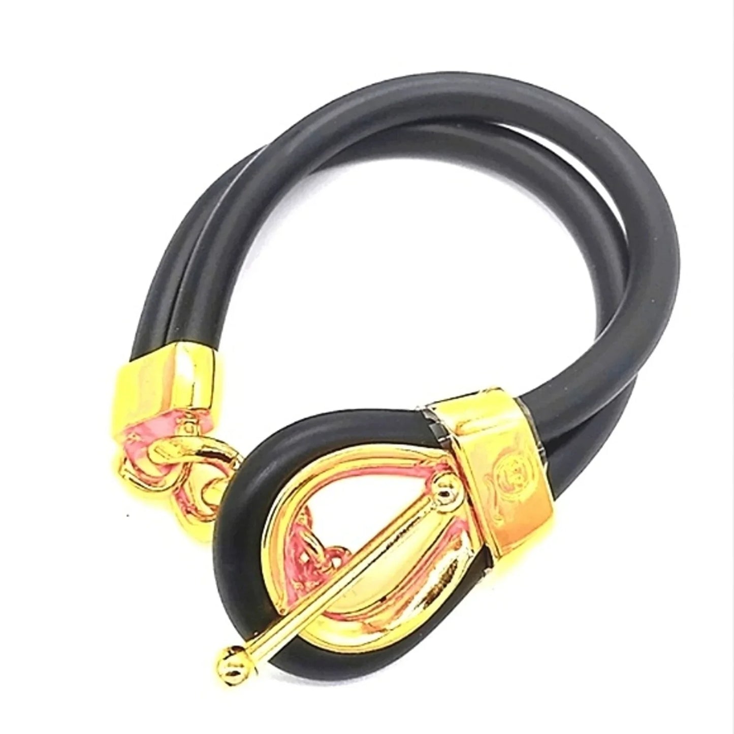 Alexander McQueen Double Layered Black Gold Rubber Corded Bracelet Necklace Set