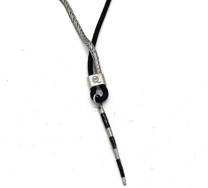 Alexander McQueen 26" Leather Cord Stainless Silver Combination Pendant Necklace