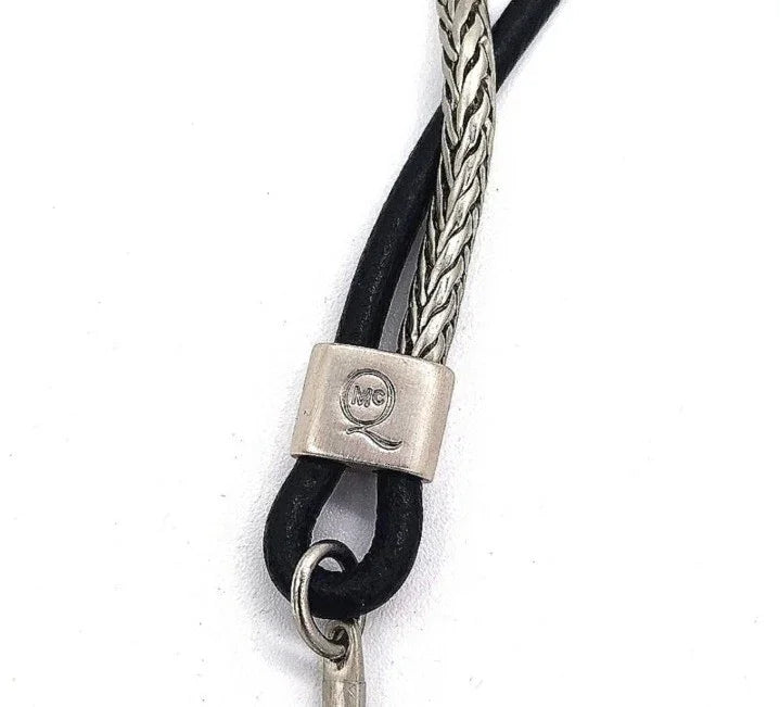 Alexander McQueen 26" Leather Cord Stainless Silver Combination Pendant Necklace