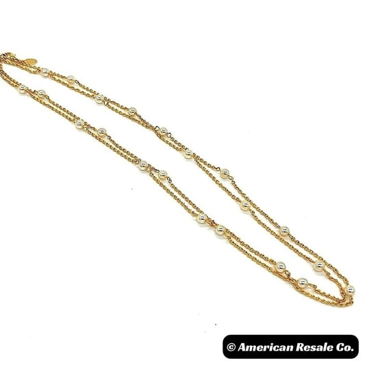 New JOAN RIVERS Vintage 48” Gold Glass Pearl Station Layered Statement Necklace