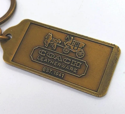 Rare Large COACH Brass Horse and Carriage Keychain Fob Yellow Gold tag Charm 