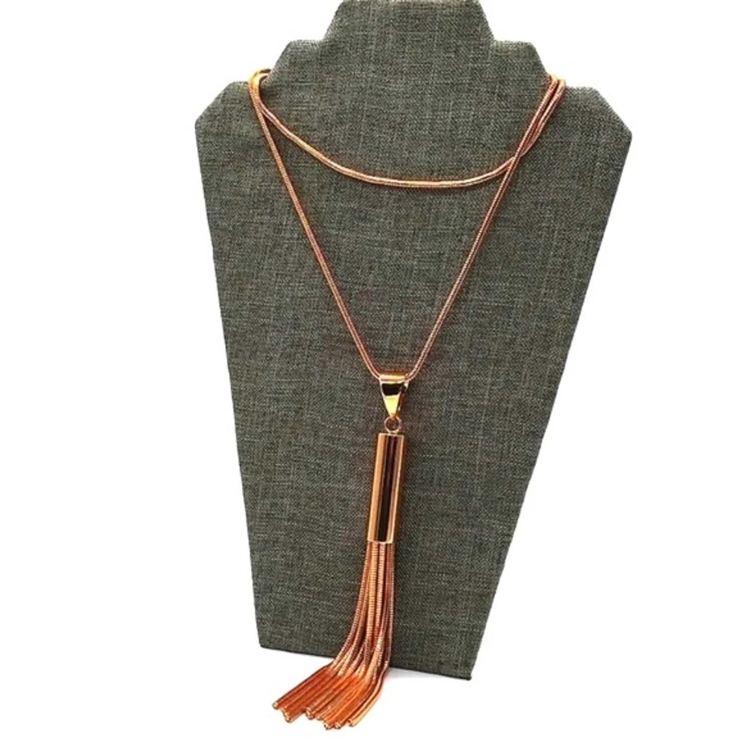 CHICO'S 36" Gold Tassel Pendant Statement or Choker Necklace on snake chain.