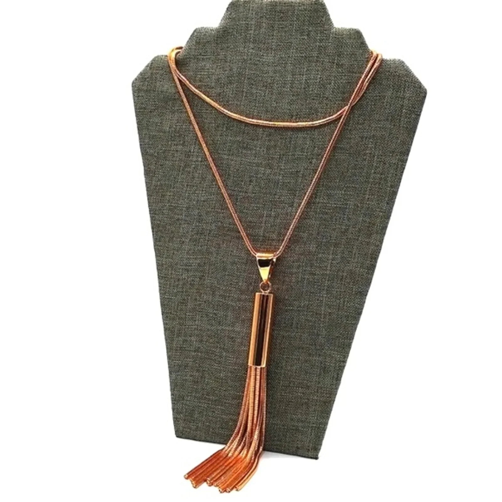CHICO'S 36" Gold Tassel Pendant Statement or Choker Necklace on snake chain.
