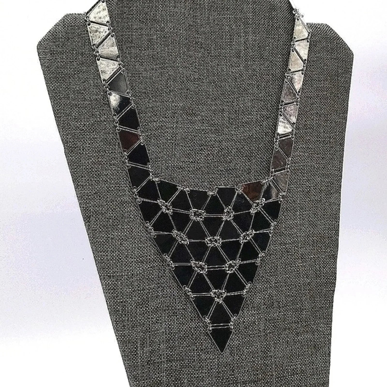 NEW CHICO'S Statement Collar Bib Necklace with extension in Reflective Silver