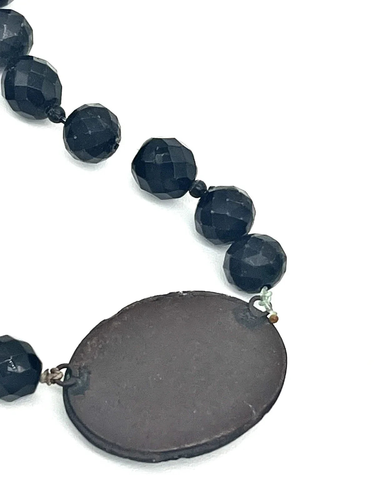 Antique Victorian French Jet Glass Woman Mourning Cameo Choker Necklace