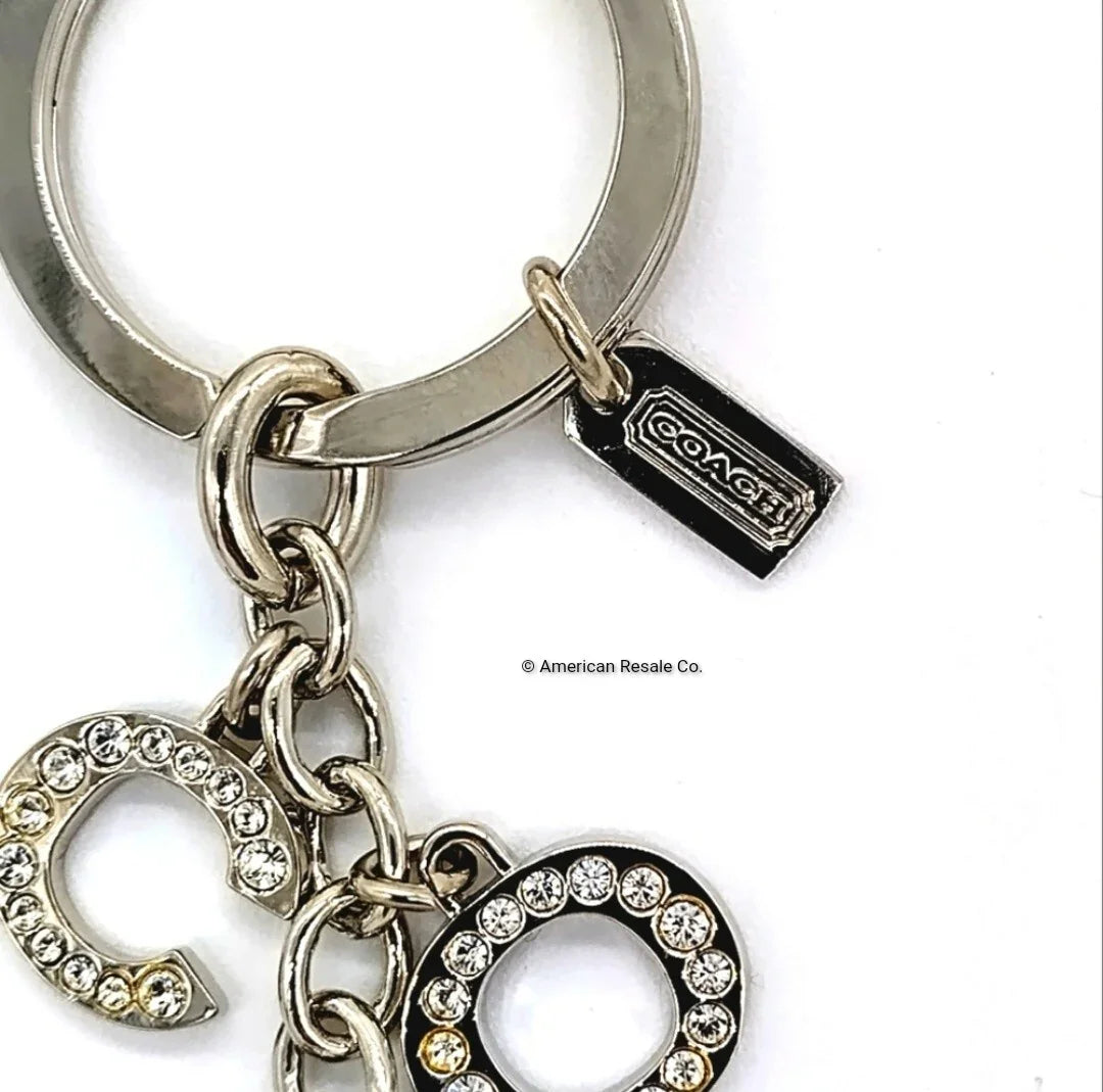 Rare COACH Crystal Pave Silver Multi Charm Keychain Key Ring FOB Accessory 