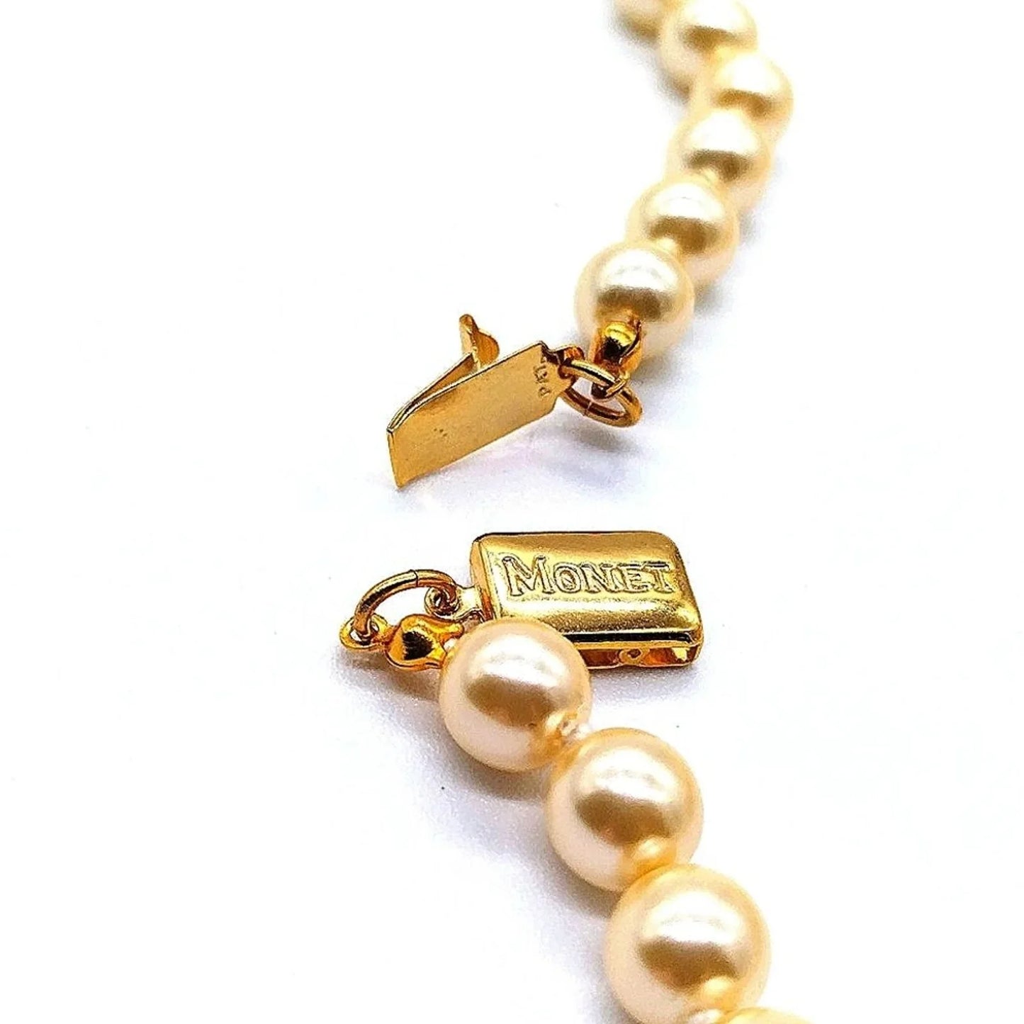 1970s 60" MONET Vintage Oyster Cream Knotted Glass Pearl Necklace-Rare-Unworn!