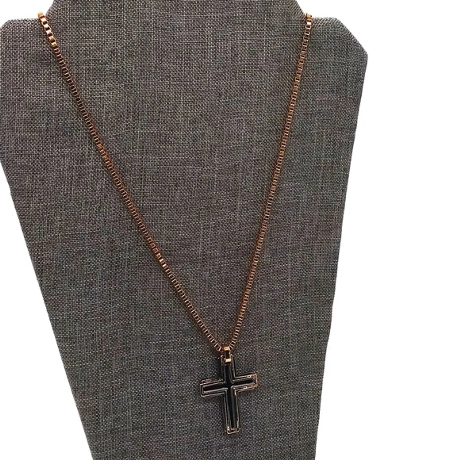 GUESS 26" Gold Cross Dog Tag Pendant Necklace with Single Cubic Zirconia Cryst…