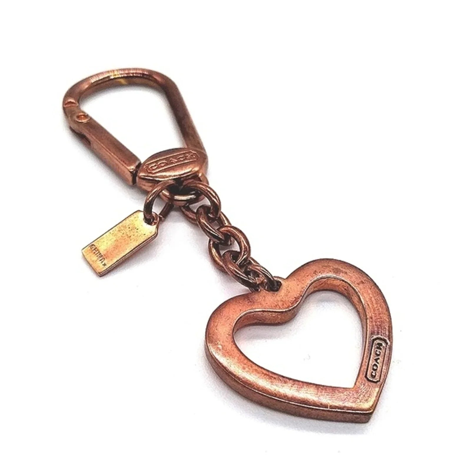 Vintage Rare Pre-Owned COACH Copper Heart Trigger Snap Keychain Fob Purse Charm