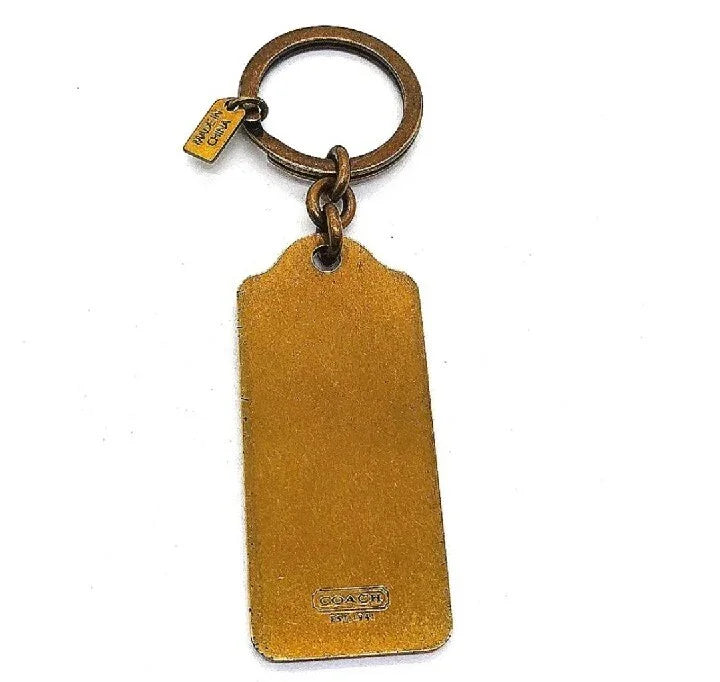 Rare Large COACH Brass Horse and Carriage Keychain Fob Yellow Gold tag Charm 