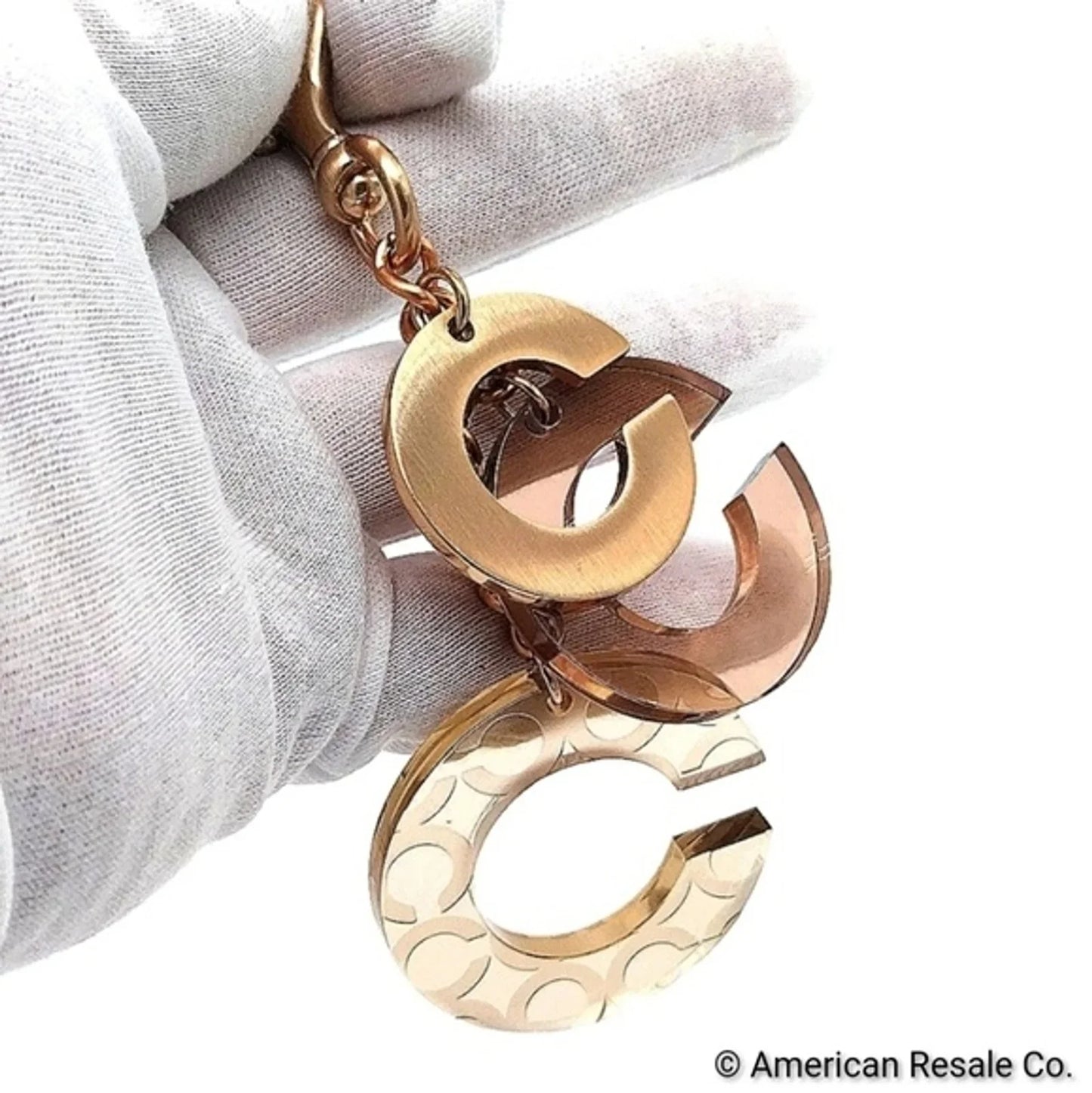 READ! Large COACH Triple C Trigger Snap Keychain Fob Purse Charm in Gold