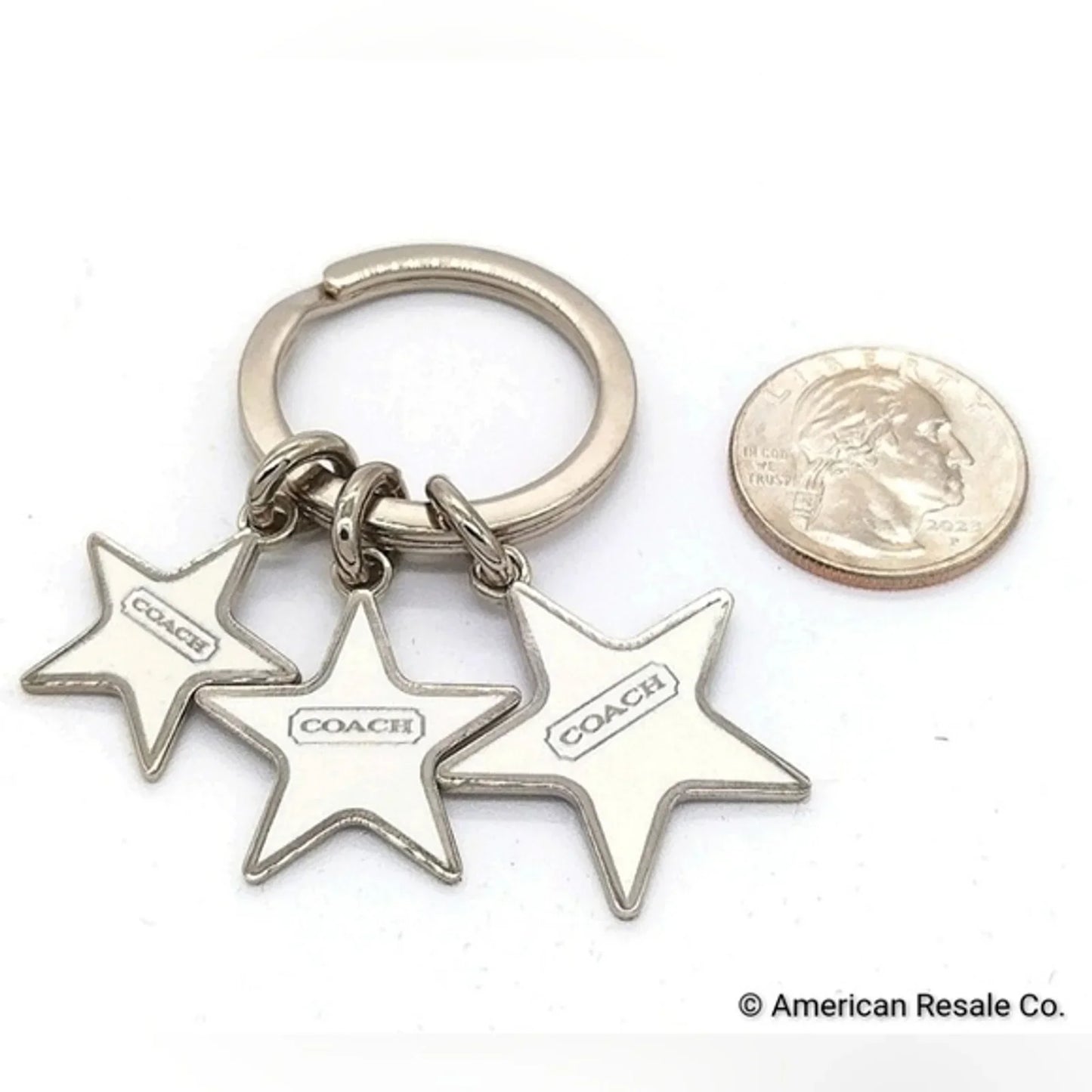Vintage COACH White Triple Star Keychain Multi Fob Purse Charm-Rare