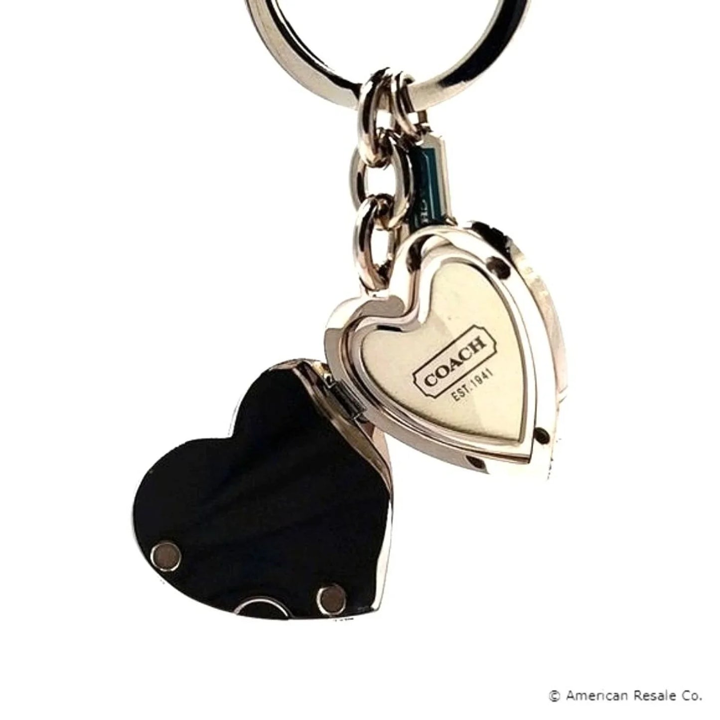 Rare COACH Sky Blue Large Heart Picture Locket Keychain Fob Purse Handbag Charm