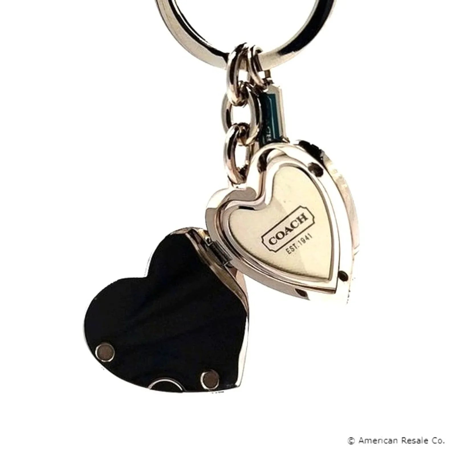 Rare COACH Sky Blue Large Heart Picture Locket Keychain Fob Purse Handbag Charm