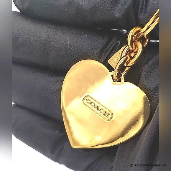 COACH Vintage Gold Fuschia Pink Gold Heart Keychain Fob Purse Charm 