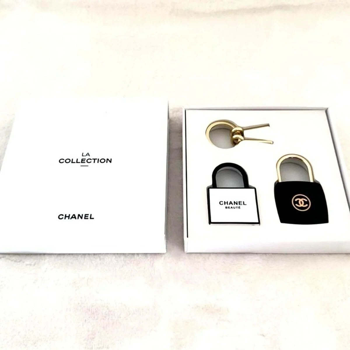 Mini Channel Lock Keychain CHANEL PadLock Lock & Key Set Rare VIP Charm Keychain – American Resale ...
