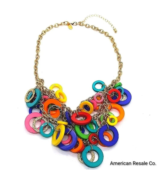 CHICO'S 18" Colorful Rainbow Statement Collar Necklace in Gold Tone