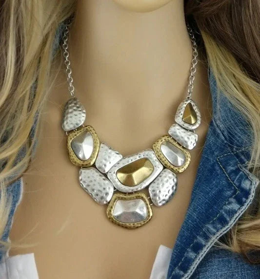 NEW Premier Designs Vintage Hammered Necklace In Gold And Silvertone-Signed