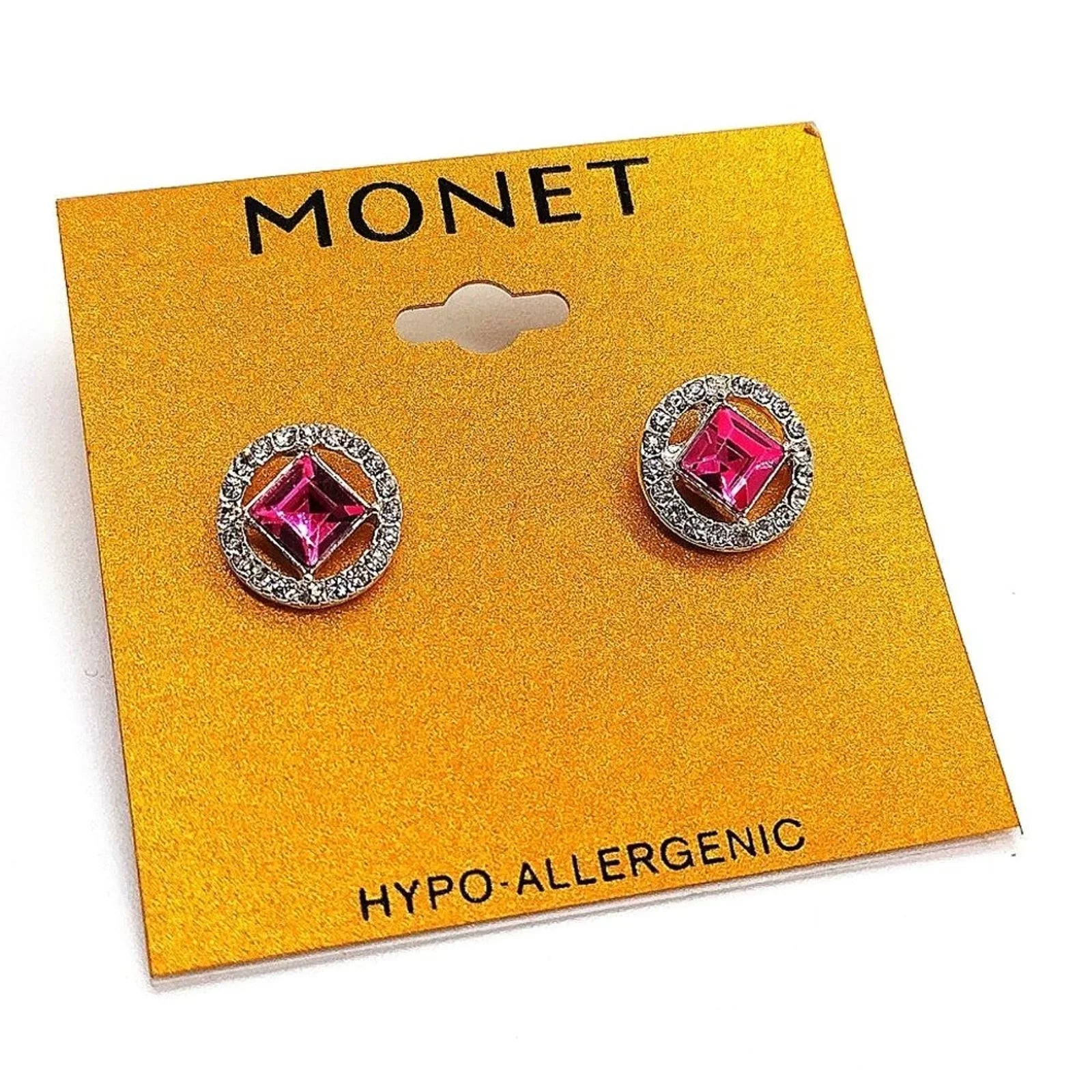 MONET Pink Swarovski Crystal Stud Earrings in Silver