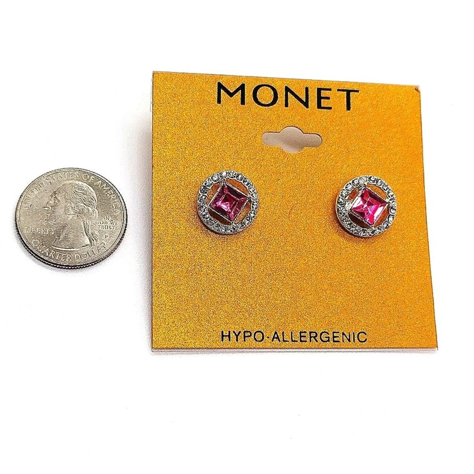 MONET Pink Swarovski Crystal Stud Earrings in Silver