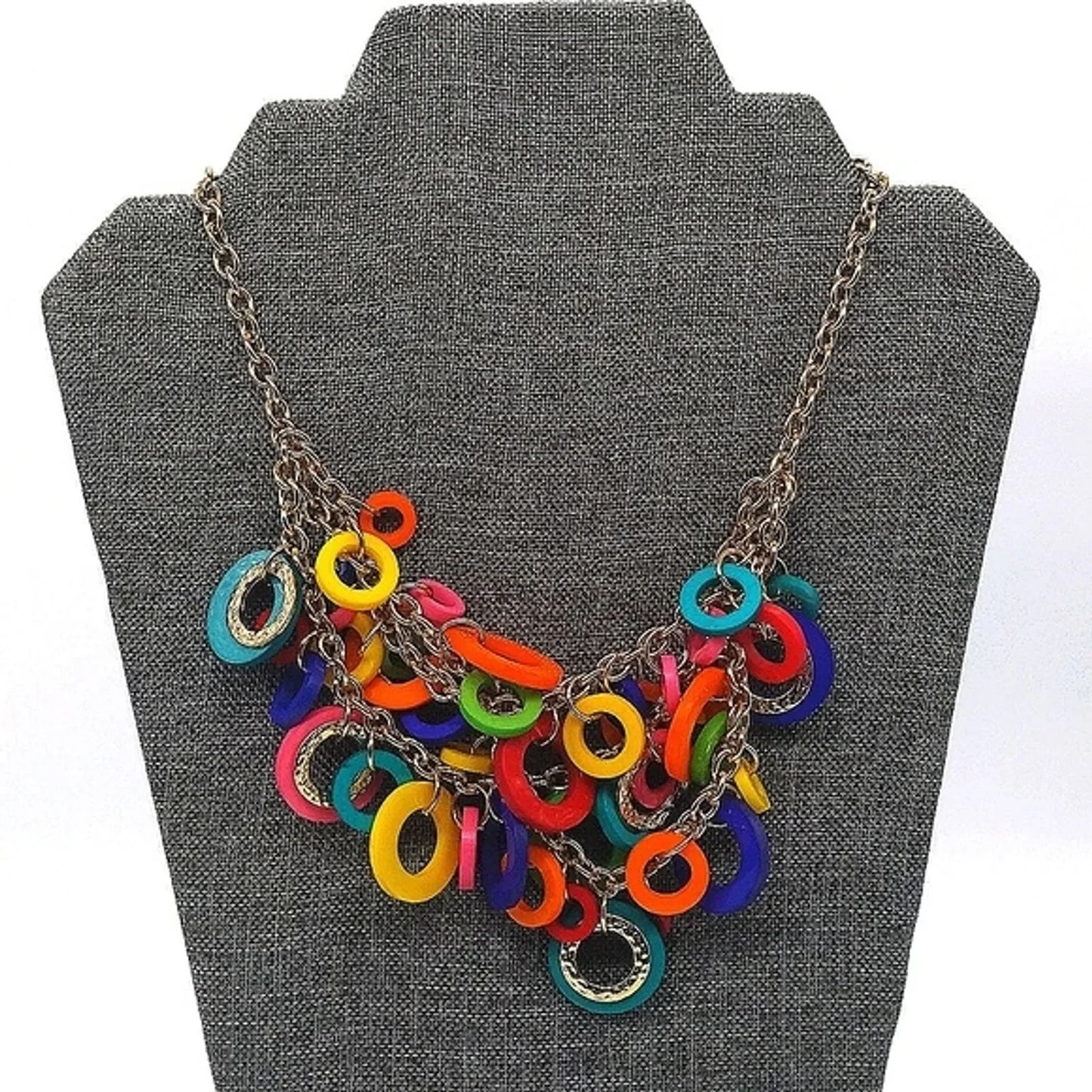 CHICO'S 18" Colorful Rainbow Statement Collar Necklace in Gold Tone