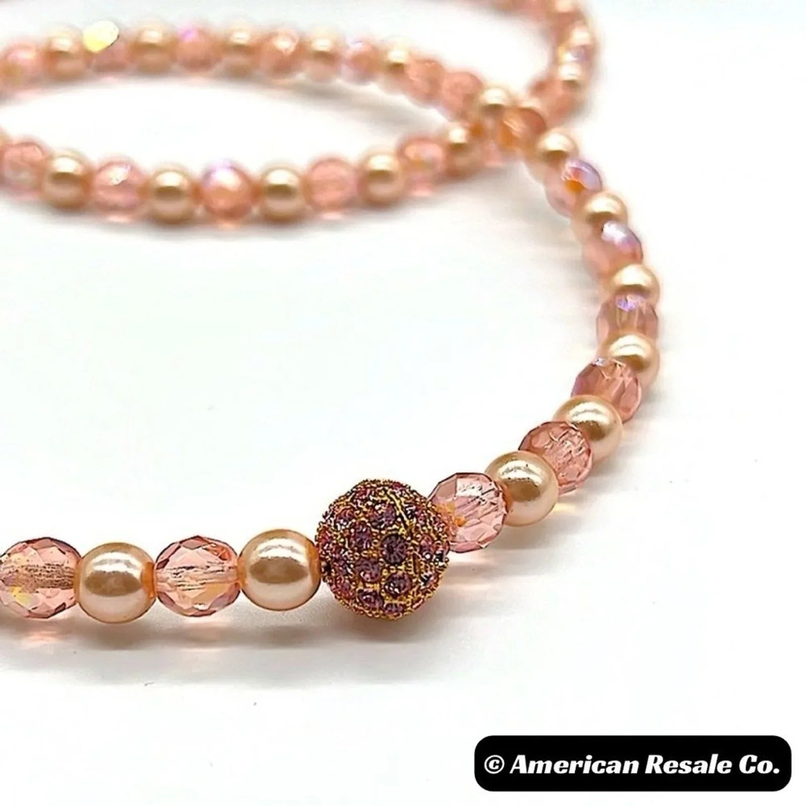 New JOAN RIVERS Vintage 30” Borealis Pink Beaded Cream Glass Pearl Necklace