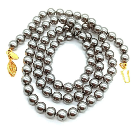 Vintage 30" Kenneth Jay Lane Gray Glass Pearl Necklace Filigree Clasp 1990s-Rare