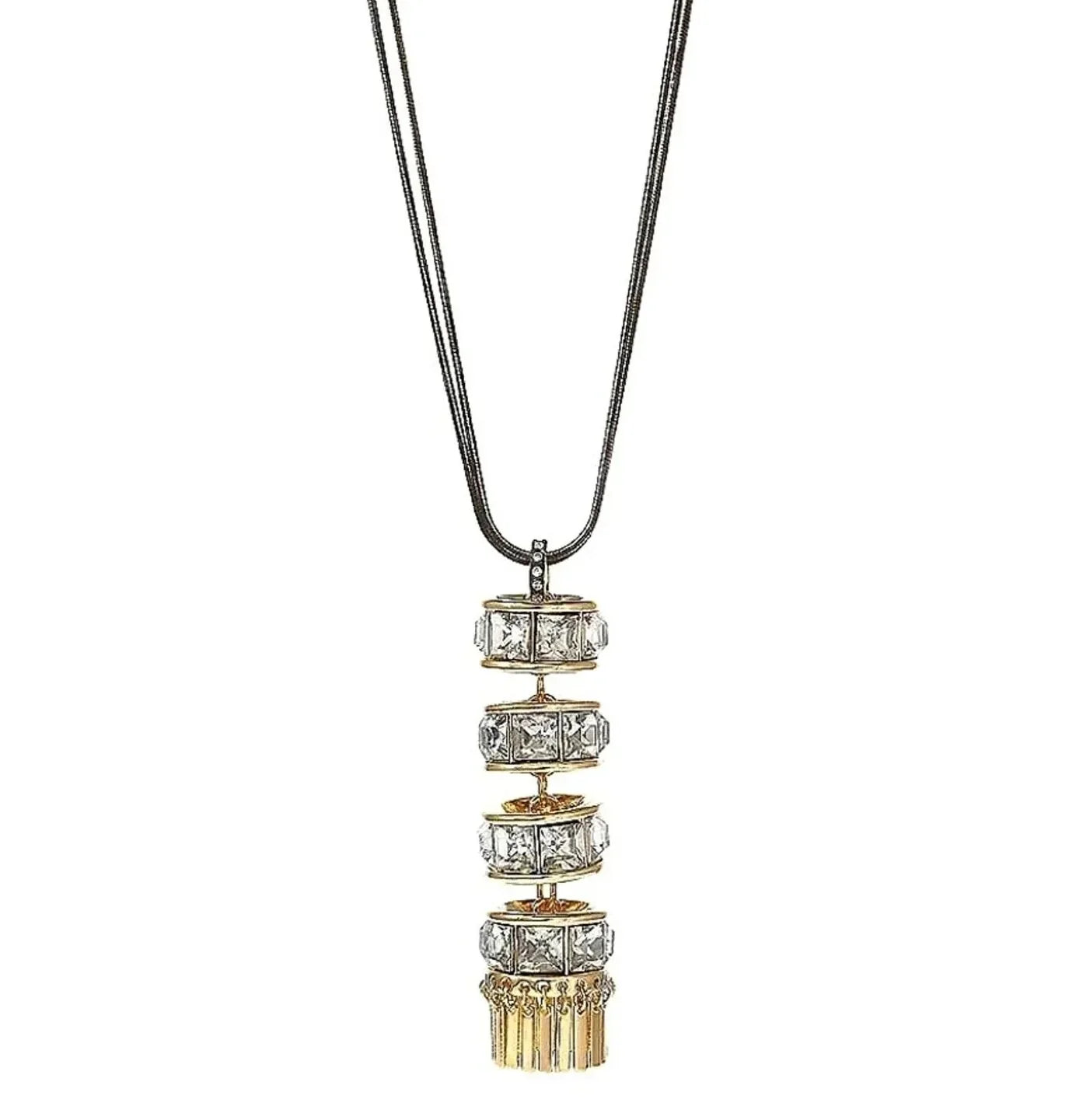 CHRISTIAN SIRIANO NY Black Necklace with Cubic Zirconia CZ Gold Y Tassel Pendant