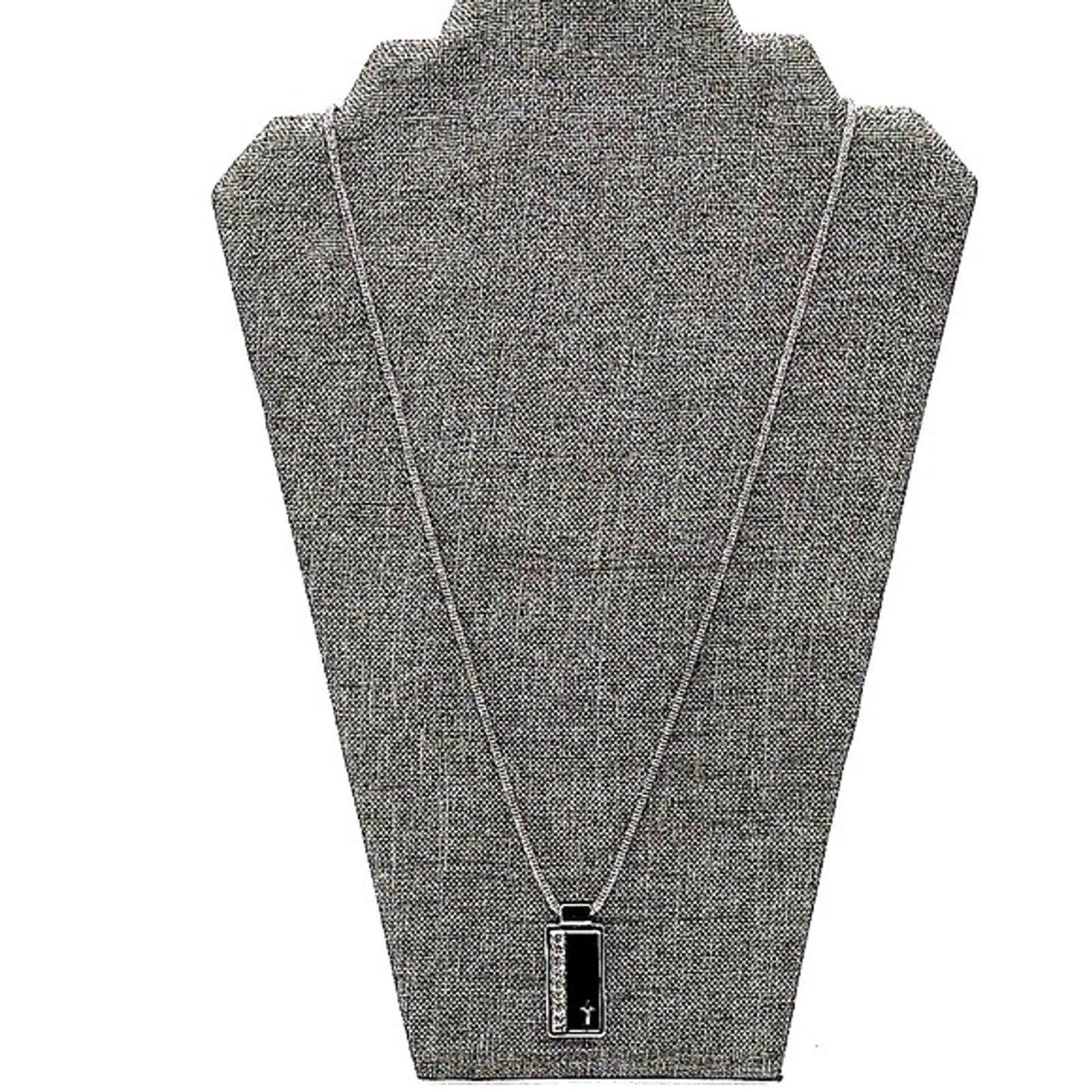 GUESS 24" Cross Dog Tag Bling Cubic Zirconia Crystal Necklace in Black & Silver