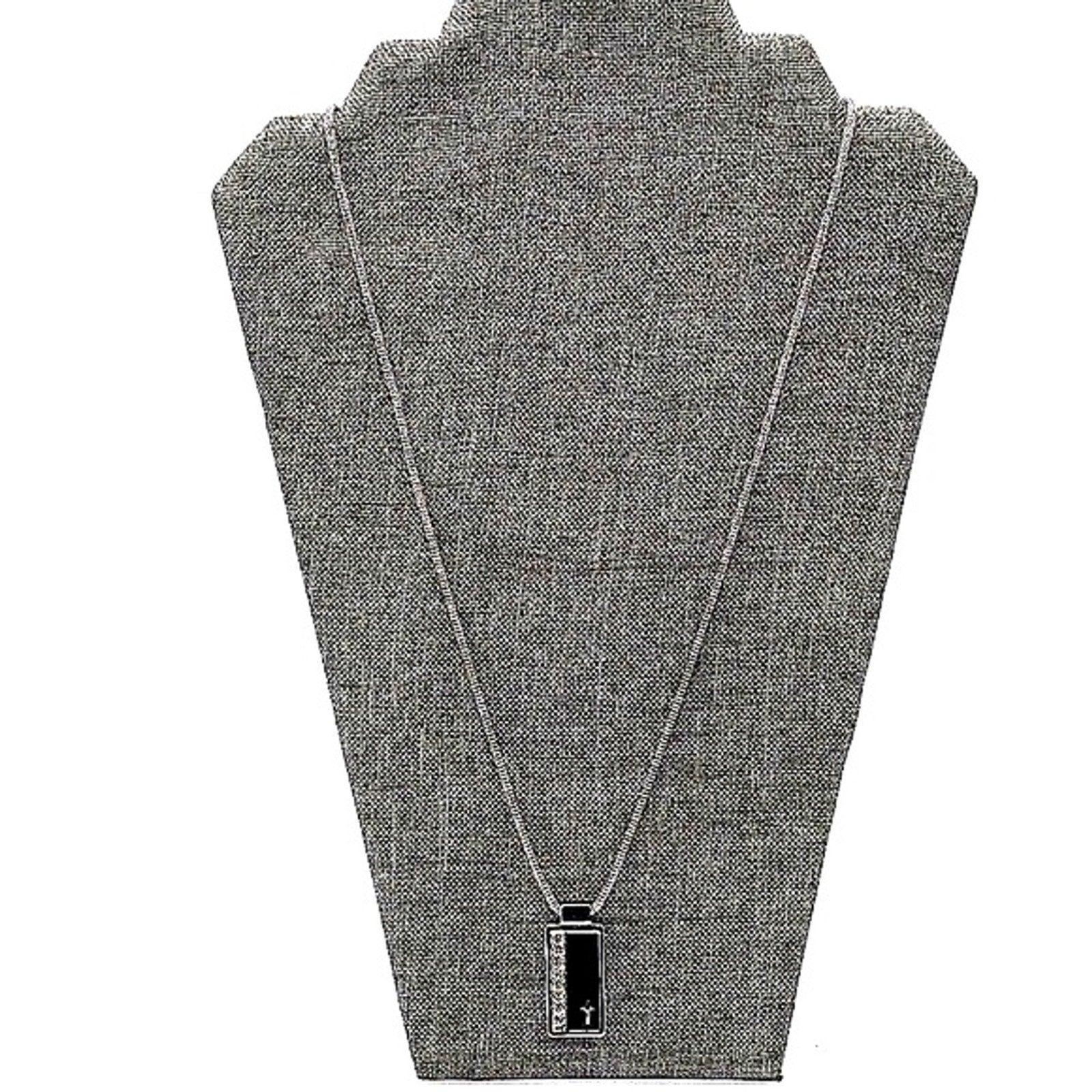 GUESS 24" Cross Dog Tag Bling Cubic Zirconia Crystal Necklace in Black & Silver