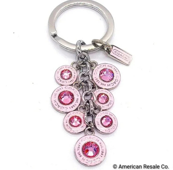 NEW IN BOX COACH Signature Pink Diamond CZ gemstone Charm Fob Keychain-Vintage