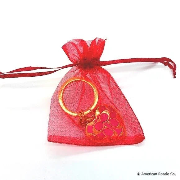 COACH Vintage Gold Fuschia Pink Gold Heart Keychain Fob Purse Charm 