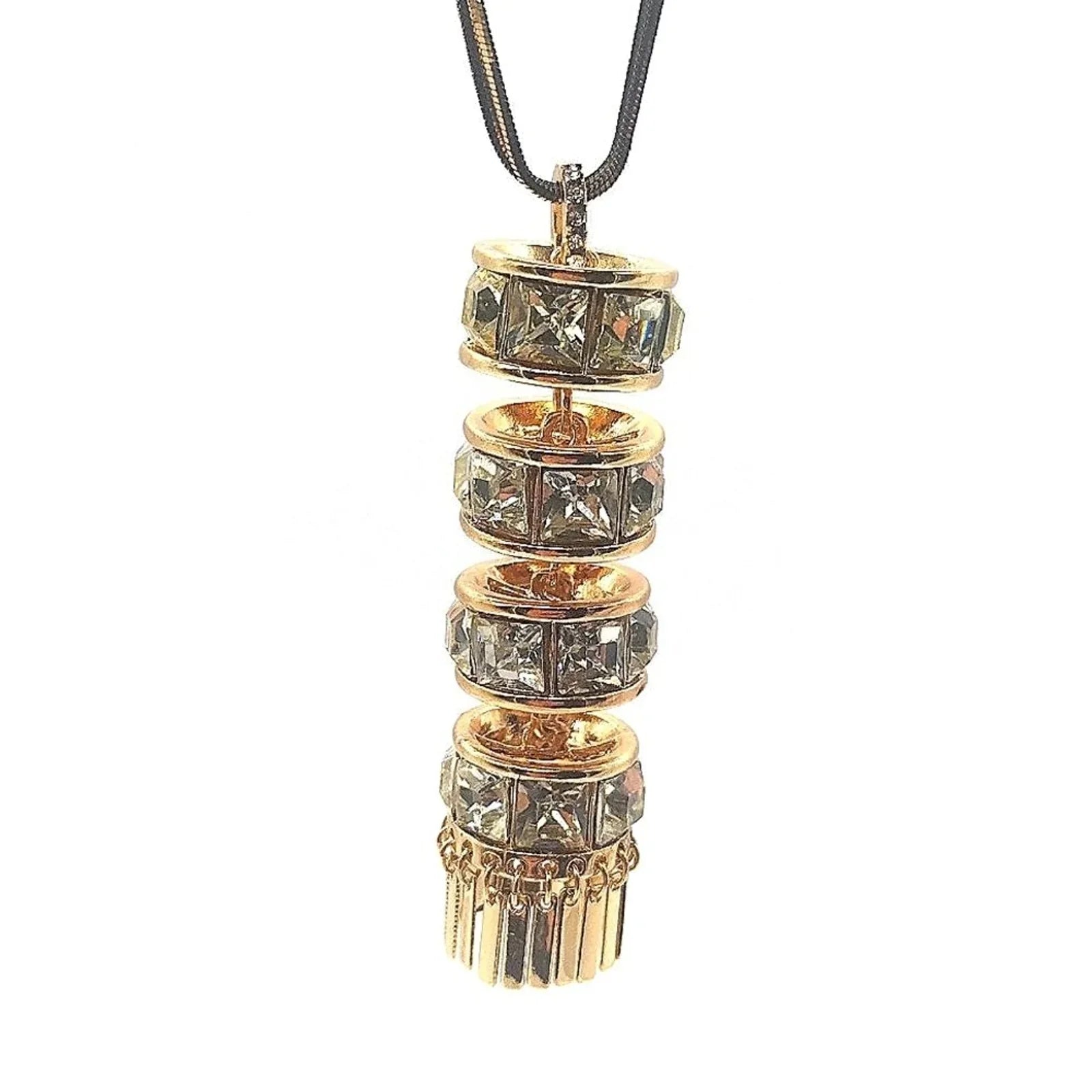 CHRISTIAN SIRIANO NY Black Necklace with Cubic Zirconia CZ Gold Y Tassel Pendant