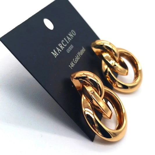 $50 Marciano 14K Gold Plated Dangle Statement Luxury Hoop Earrings by Guess