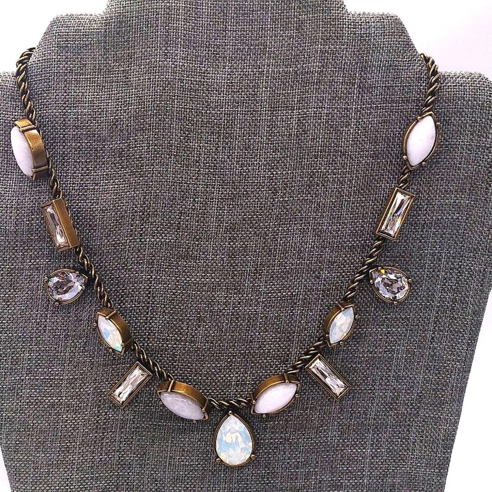 SILPADA Semi Precious White Jade Swarovski Crystal Necklace in Antique Bronze