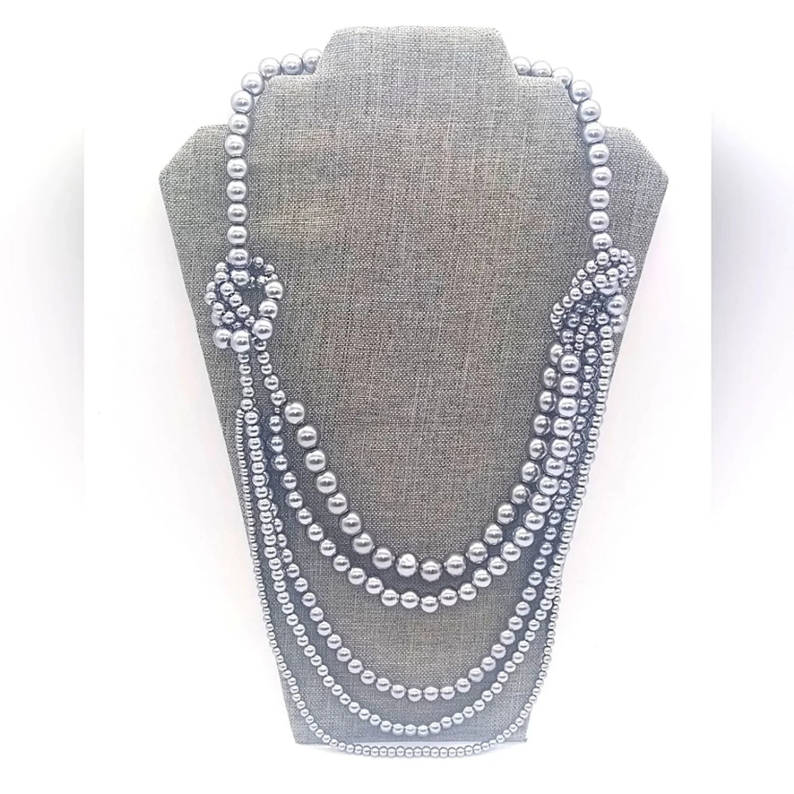 Rare ISAAC MIZRAHI LIVE 5 Strand layered gray pearl Statement necklace NWOT QVC