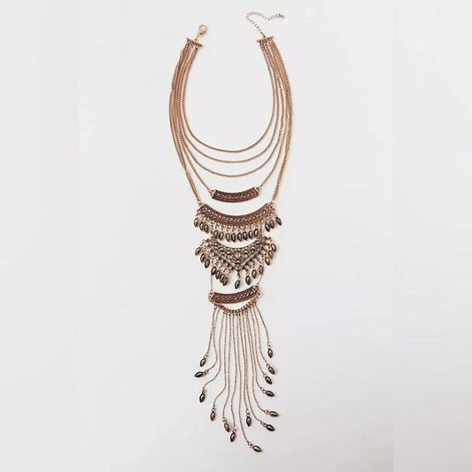FREE PEOPLE Rapture Boho Layered Statement Necklace In Gold $87.