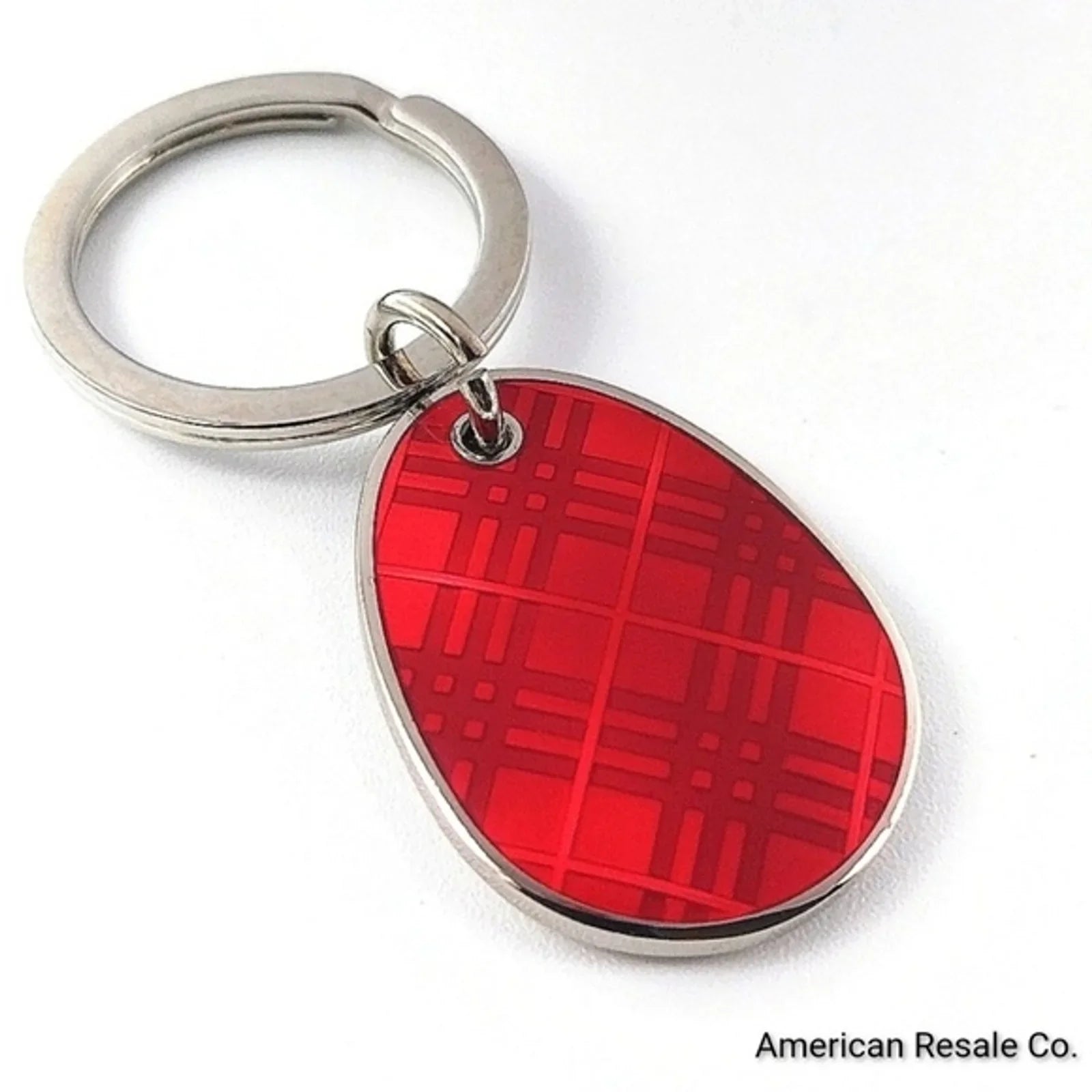BURBERRY Vintage Nova Check Oval Teardrop keychain fob charm in Red. Unisex