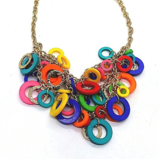 CHICO'S 18" Colorful Rainbow Statement Collar Necklace in Gold Tone