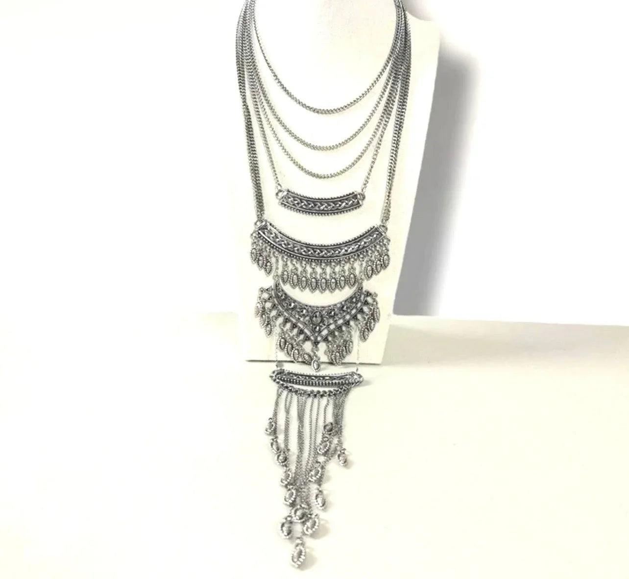 FREE PEOPLE Rapture Boho Layered Statement Necklace In Silver $87
