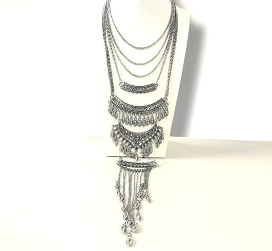 FREE PEOPLE Rapture Boho Layered Statement Necklace In Silver $87