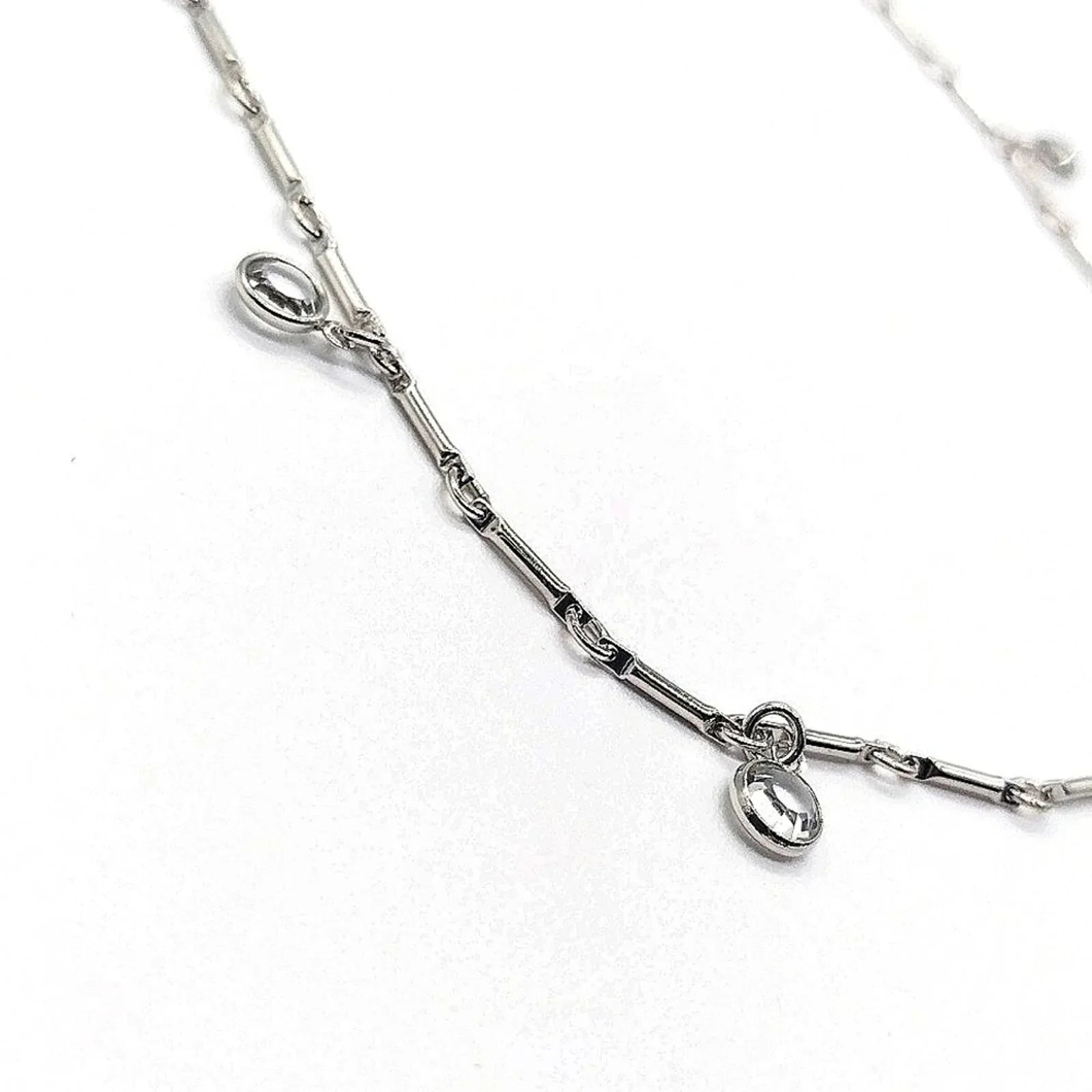 KJL Kenneth Jay Lane Vintage Crystal Silver Station Necklace 18"