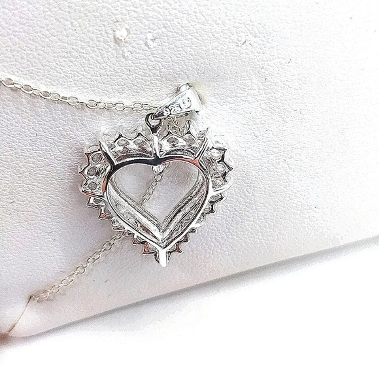 White Gold Plated Vermeil Sterling Silver .925 Heart with CZ Charm Necklace